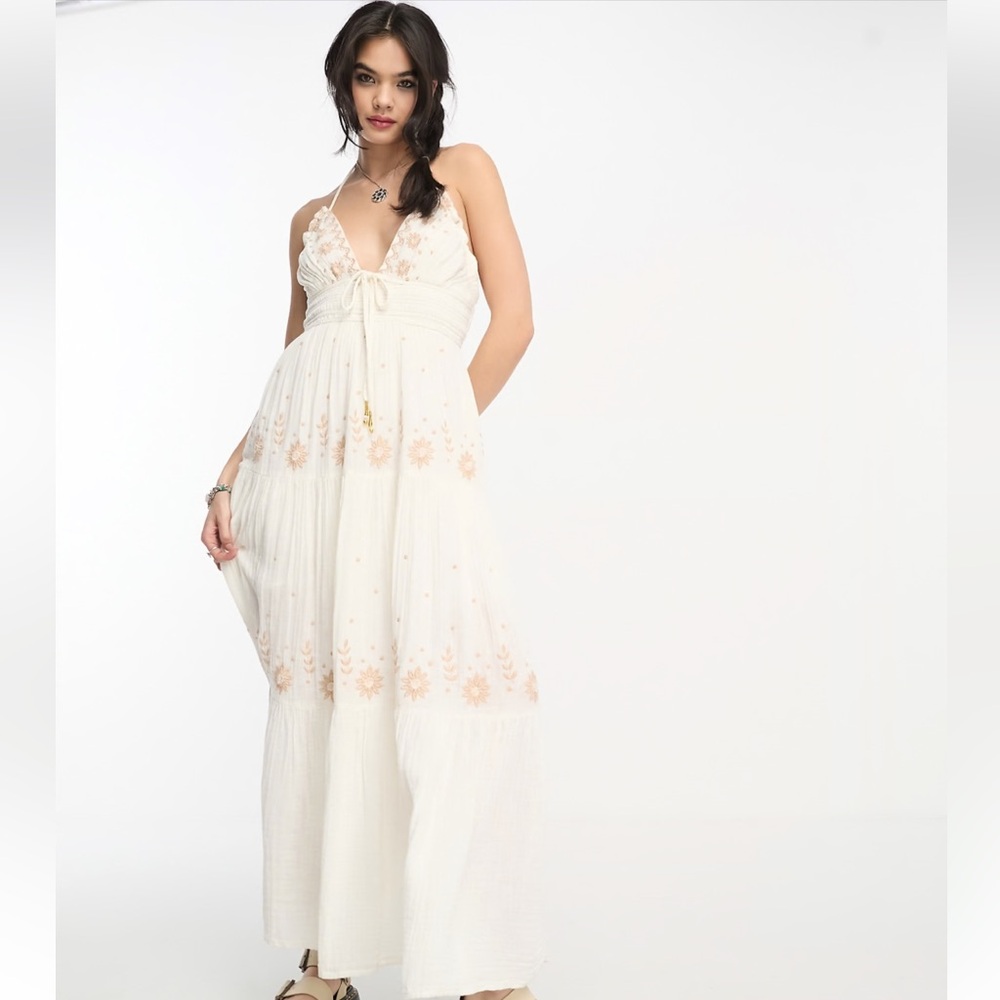 Free People Real Love Embroidered Bohemian Maxi Dress Size M Summer Resort Boho - Picture 3 of 16